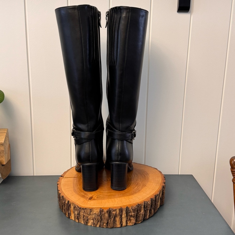 Classic Tall Black Water Resistant Riding Boots by Aqua Diva, Synthetic size 38M - Picture 2 of 8